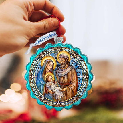 Classical Holy Family Wreath Glass Ornament by G. Debrekht - Nativity Holiday Decor - 759-057-3