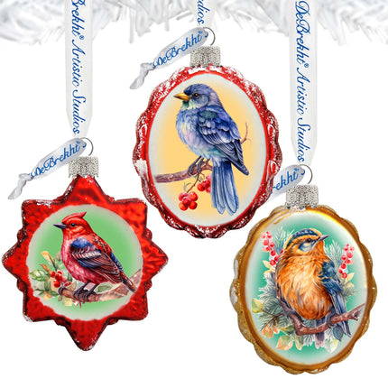 Forest Birds Mercury Glass Ornaments Set of 3 by G. Debrekht - Wildlife Holiday Décor - 770147S3-4