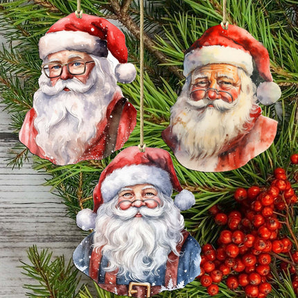 Jolly Santa Faces Decorative Wooden Ornaments Set of 3 by G. Debrekht - Christmas Decor - 8091045-S3-2