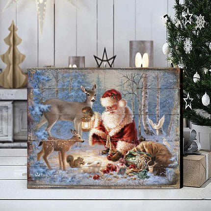 Abundance of Joy Art Wooden Wall Art by D Gelsinger - Christmas Santa and Snowman Decor - 95601B-0104-1