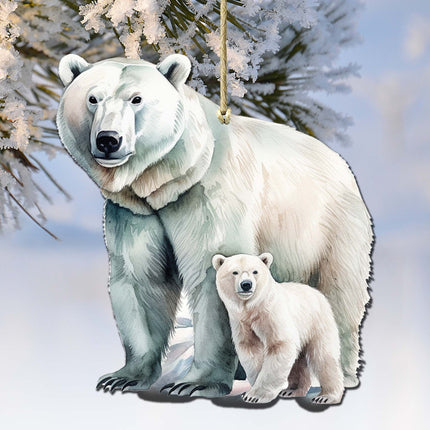 Polar Bear with Cub Wooden Ornaments by G.Debrekht - Wildlife Holiday Decor - 8710105-3-0