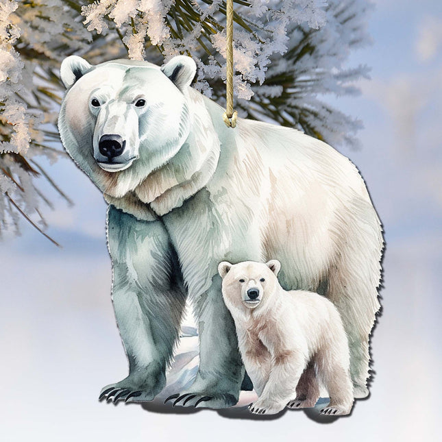 Polar Bear with Cub Wooden Ornaments by G.Debrekht - Wildlife Holiday Decor - 8710105-3-0