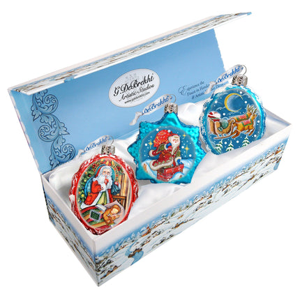 Christmas Night Mercury Glass Ornaments Set of 3 by G. DeBrekht - Christmas Santa Snowman Decor - 770103-2S3-4