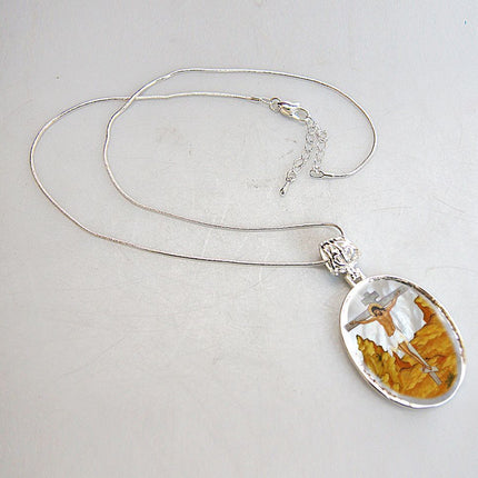 Crucifixion Silver Plated Mother of Pearl Jewelry Necklace - 43058-3