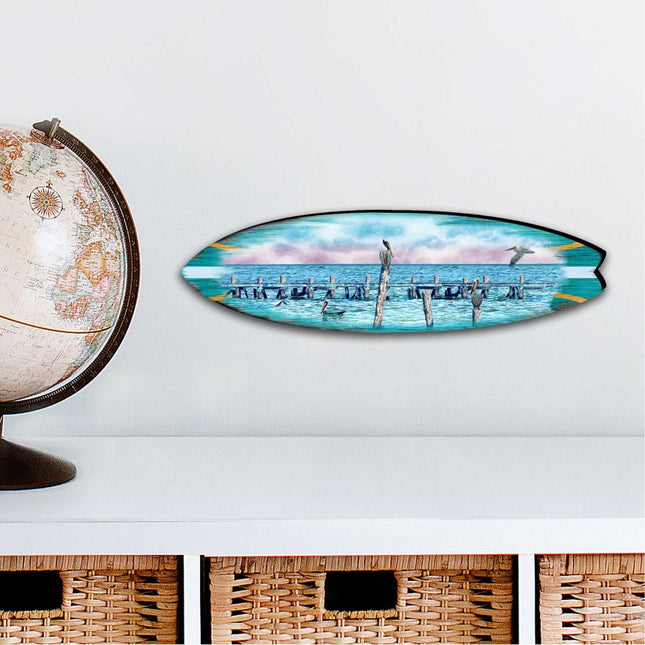 Seabirds Pelicans Surfboard Coastal Outdoor Decor Large Ornament by G. DeBrekht - Coastal Holiday Decor - 8490106MS-0