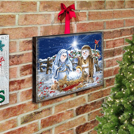 Snow Family Nativity Art Wooden Wall Art by D. Gelsinger - Christmas Santa Snowman Decor - 95675B-DG-2