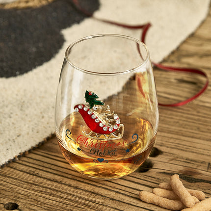 Crystal Christmas Santa's Sleigh Wine & Water Glasses - Set of 2, 17.5oz - Xmas Diamond Merry Christmas Santa Holiday Festive Theme Stemless Glass - New Year Holiday Gifts for Men Women Friend Family-3