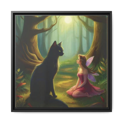 Fairy and Black Cat Forest Canvas – Framed Matte Wall Art