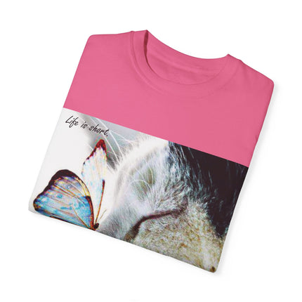 Inspirational Cat & Butterfly T-Shirt | Life is Short Quote
