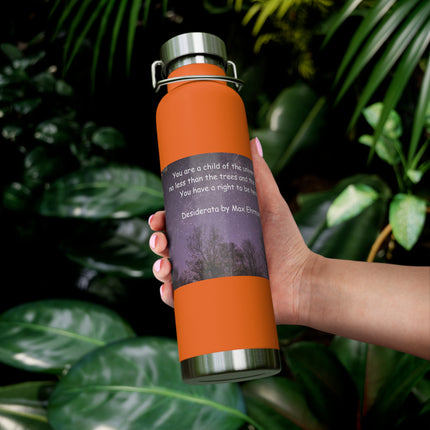 Inspirational Copper Insulated Water Bottle - 22oz with Motivational Quote