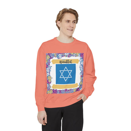 Hanukkah Unisex Garment-Dyed Sweatshirt - Festive Jewish Holiday Apparel