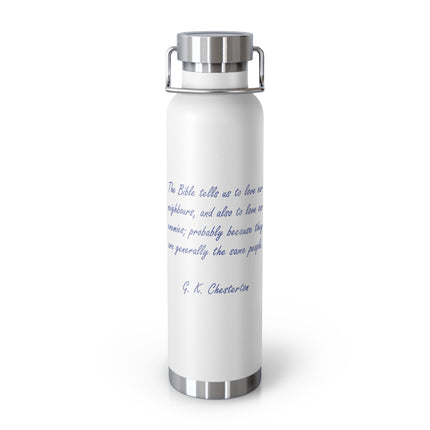 Chesterton Quote Bottle – 22oz Insulated Flask for Faith & Humor