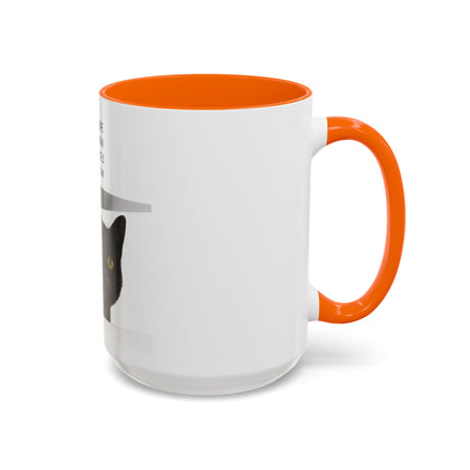 Black Cat Coffee Mug — “In the Here In the Now No Worries Only Meow” Accent Mug
