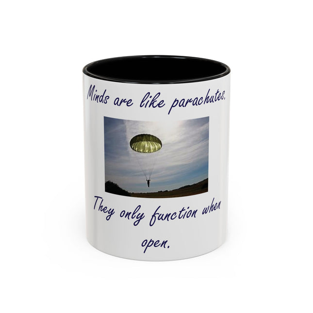 Parachute Quote Accent Mug – 11oz Ceramic Cup for Open Minds