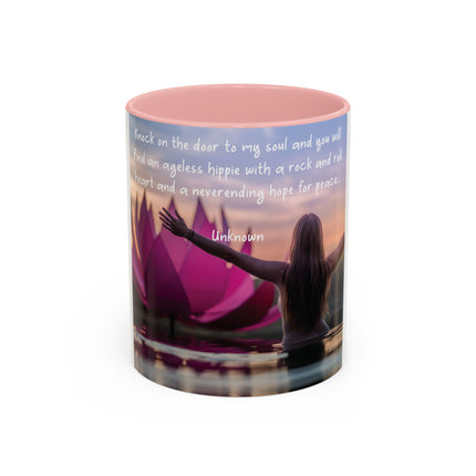 Ageless Hippie Soul Mug | 11oz Accent Cup with Lotus & Uplifting Quote