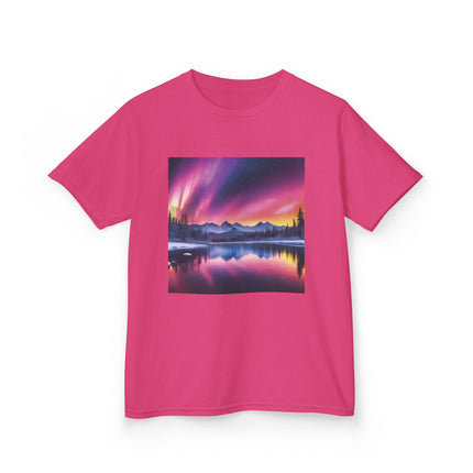 Kids Tee — Colorful Northern Lights Mountain Print