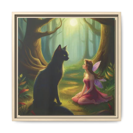 Fairy and Black Cat Forest Canvas – Framed Matte Wall Art