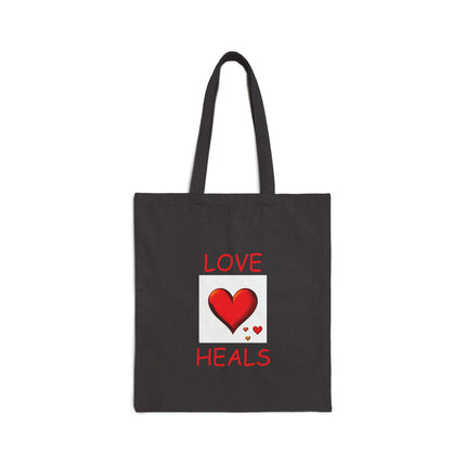 Tote Bag — "Love Heals" Heart Canvas Tote (Valentine’s Day, Care & Support Gift)