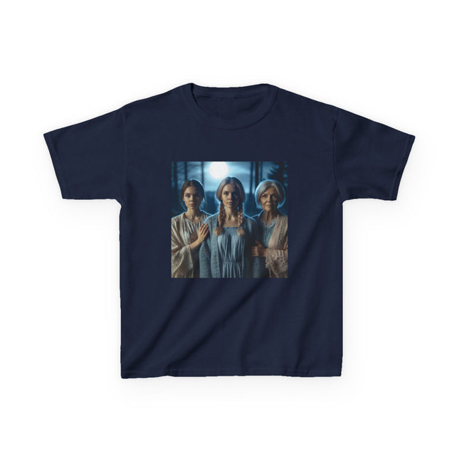 Triple Goddess Kids Tee – Mystical Sisters Graphic Cotton Shirt