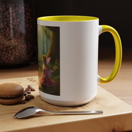 Fairy and Black Cat Forest Coffee Mug – Fantasy Woodland Tea Cup