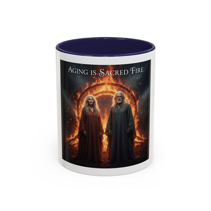 Aging Is Sacred Fire Coffee Mug — Fantasy Elder Couple Accent Mug (11/15oz)