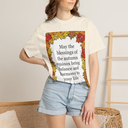 Autumn Equinox Blessings T-Shirt — Fall Leaves Balance & Harmony Tee