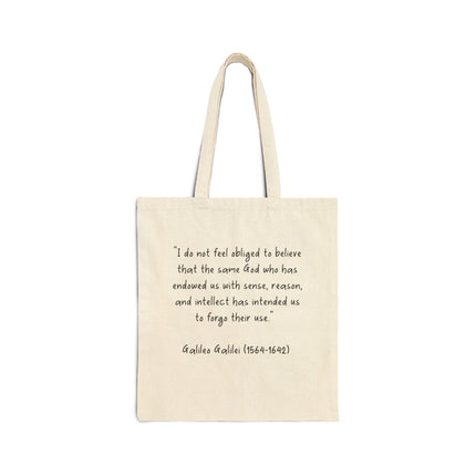 Canvas Tote Bag — Quote: “I do not feel obliged to believe…” (Galileo)