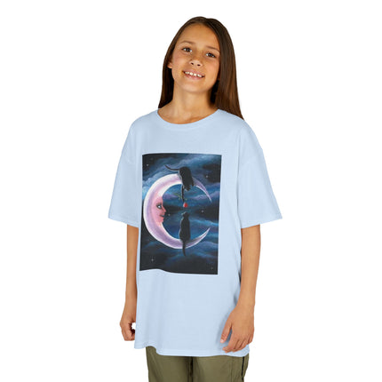 Kids Moon Dreamer Tee — Black Cats on Crescent Moon Graphic
