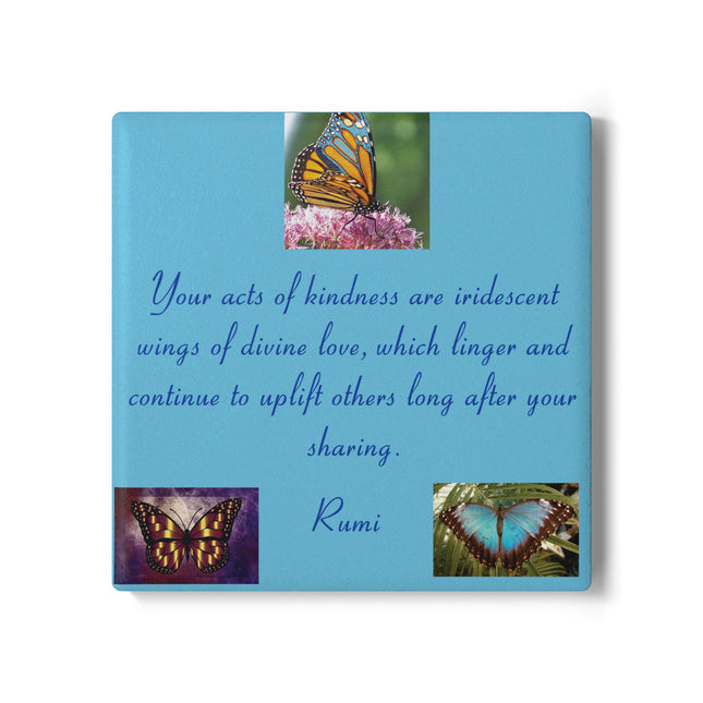 Inspirational Butterfly Ceramic Coaster with Rumi Quote