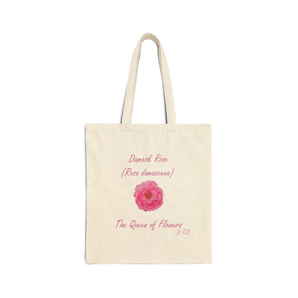 Canvas Tote Bag — 'Damask Rose (Rosa damascena) • The Queen of Flowers' Floral Botanical Shopper