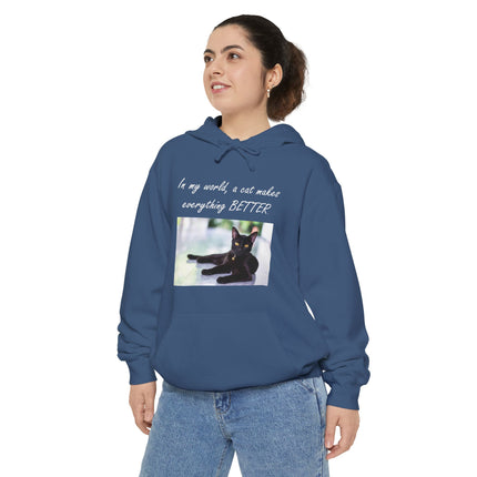 Relaxed Black Cat Hoodie — "In my world, a cat makes everything BETTER"