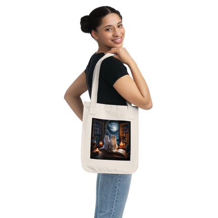 Whimsical Cats Organic Canvas Tote Bag - Eco-Friendly Art for Cat Lovers