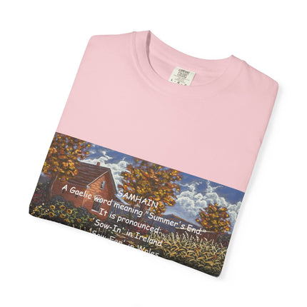Samhain Harvest Tee — 'Samhain' Pronunciations + 'Pumpkin Spice' Autumn Humor