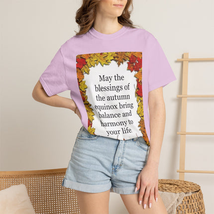 Autumn Equinox Blessings T-Shirt — Fall Leaves Balance & Harmony Tee