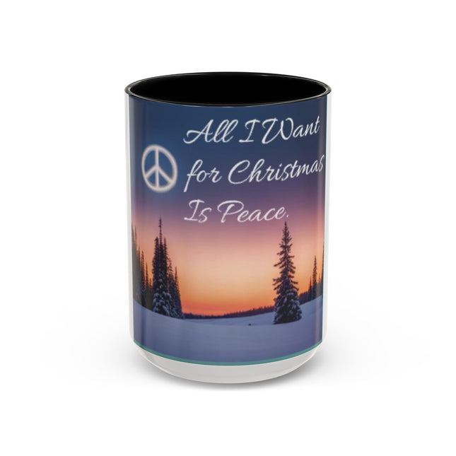 Christmas Peace Accent Mug | 15oz Ceramic Cup with Quote & Sunset