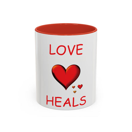 Love Heals Accent Mug – 11oz Ceramic Cup for Coffee & Kindness