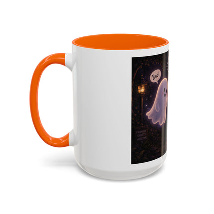 Halloween Ghost Coffee Mug — “Boo is just hello in ghost language” Accent Mug