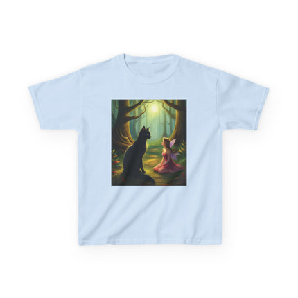 Enchanted Forest Kids Tee – Magical Fairy & Black Cat Design