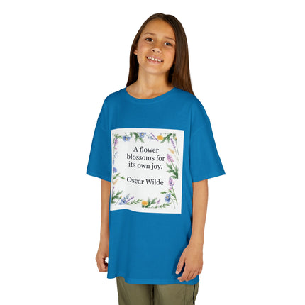Kids T‑Shirt — "A flower blossoms for its own joy" Oscar Wilde Floral Quote