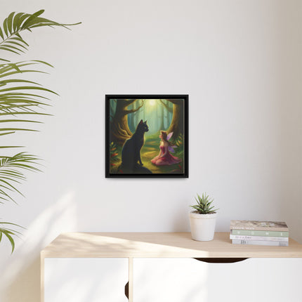 Fairy and Black Cat Forest Canvas – Framed Matte Wall Art