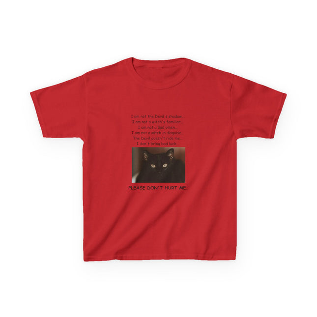 Kids Cotton Tee – “Please Don’t Hurt Me” Black Cat Design