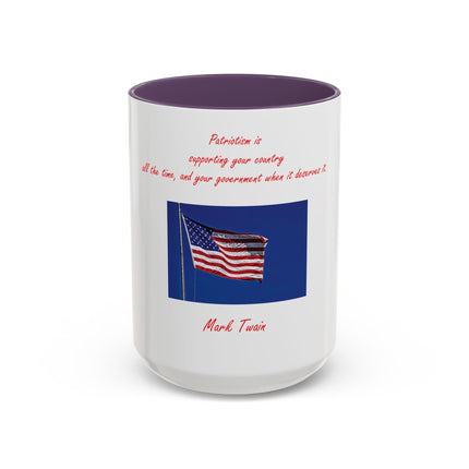 American Flag Accent Coffee Mug — Patriotic Quote by Mark Twain, 11/15oz