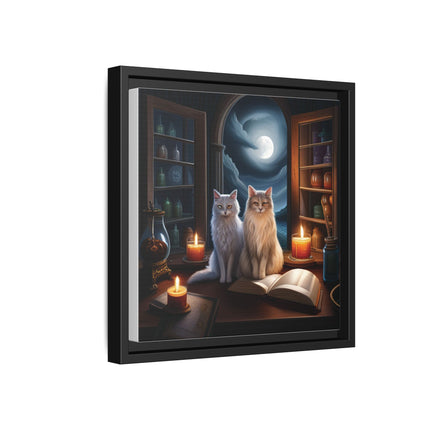 Mystic Moonlit Cats Framed Canvas — Witchy Home Décor Art