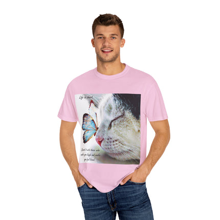 Inspirational Cat & Butterfly T-Shirt | Life is Short Quote