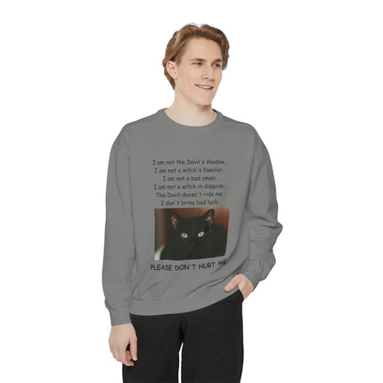 Unisex Sweatshirt – Thoughtful Black Cat Design – Garment-Dyed