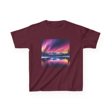 Kids Tee — Colorful Northern Lights Mountain Print