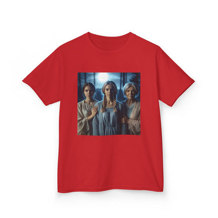 Triple Goddess Kids Tee – Mystical Sisters Graphic Cotton Shirt