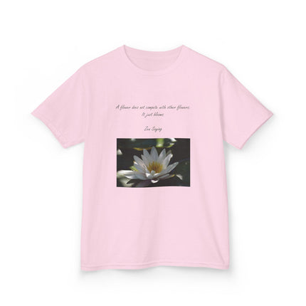 Inspirational Kids Tee – “A Flower Just Blooms” Nature Graphic Shirt