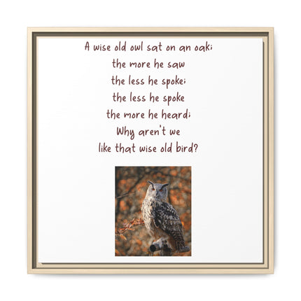 Framed Matte Canvas - 'A Wise Old Owl' Decorative Wall Art (Owl Poem)