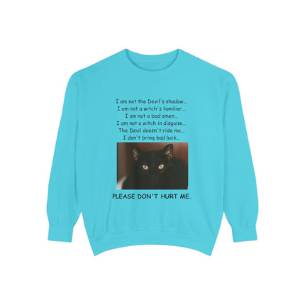 Unisex Sweatshirt – Thoughtful Black Cat Design – Garment-Dyed